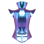 Futuristic Metallic Armor Corset Top - Zip-Front Cutout Bustier