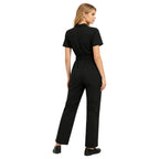 Women's Professional Scrub Jumpsuit - V-Neck Multi-Pocket Uniform