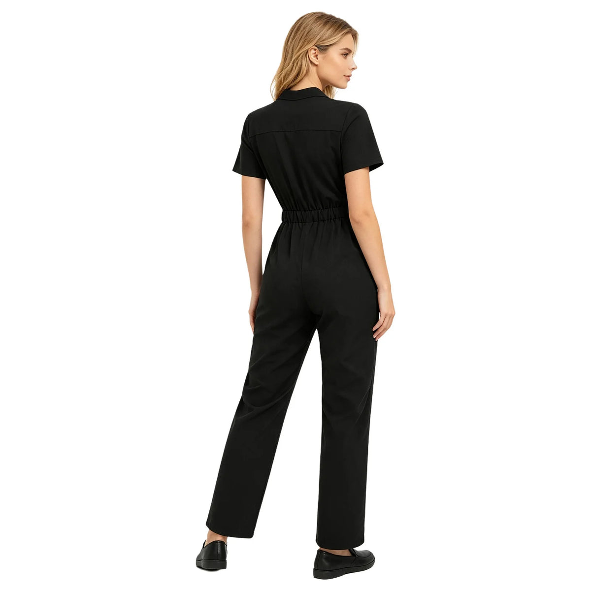 Women's Professional Scrub Jumpsuit - V-Neck Multi-Pocket Uniform