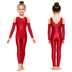 Girls' Sparkle Rhinestone Gymnastics Unitard - Ruched Mesh Jumpsuit