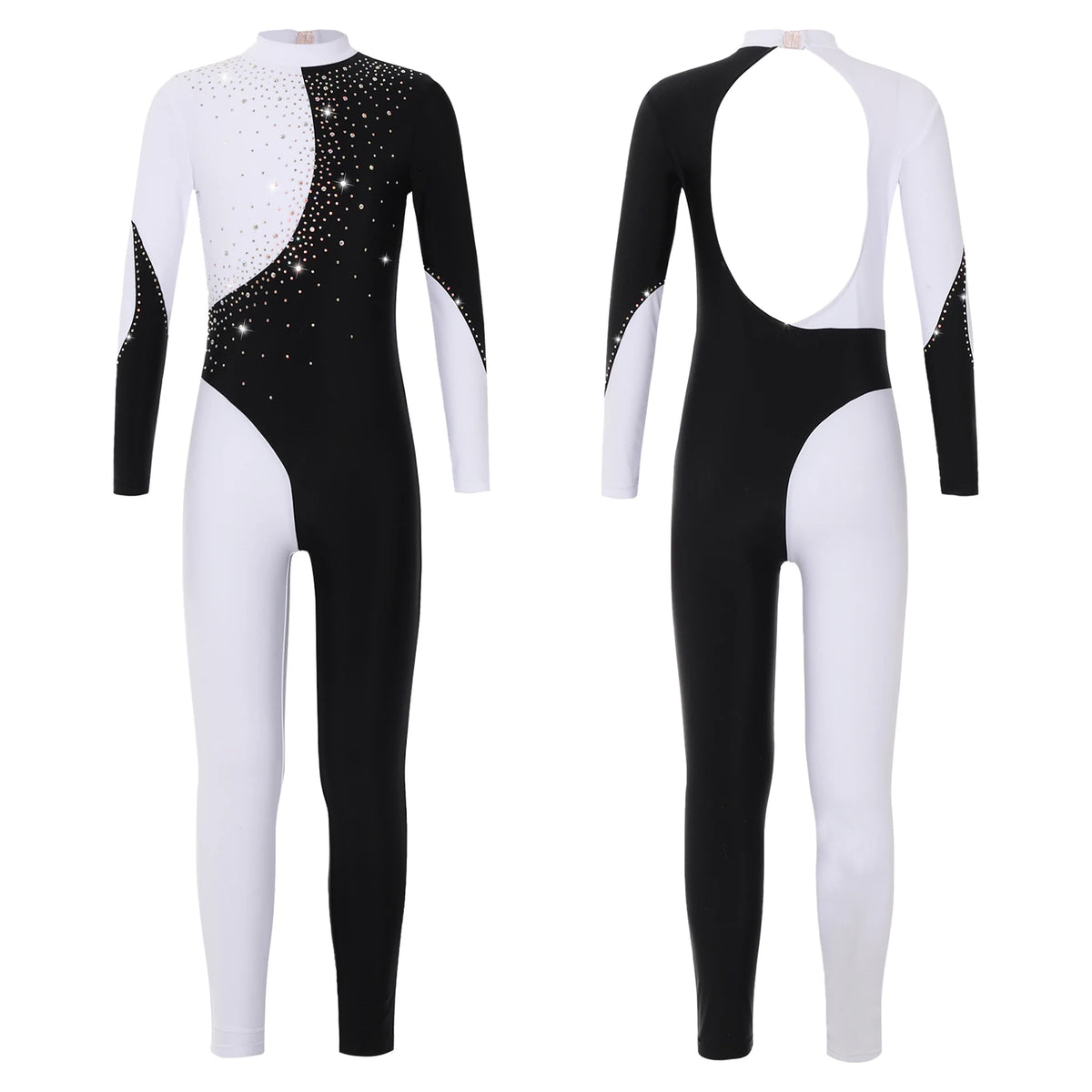 Girls Rhinestone Figure Skating Jumpsuit - Backless Gymnastic Leotard