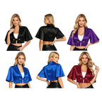 Women's Victorian Satin Cropped Blazer - Flounce Sleeve Rave Coat