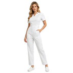 Women's Professional Scrub Jumpsuit - V-Neck Multi-Pocket Uniform