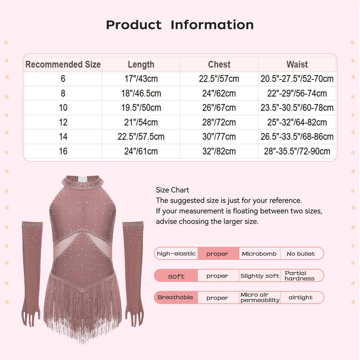 Girls Rhinestone Figure Skating Leotard - Fringe Dress with Gloves