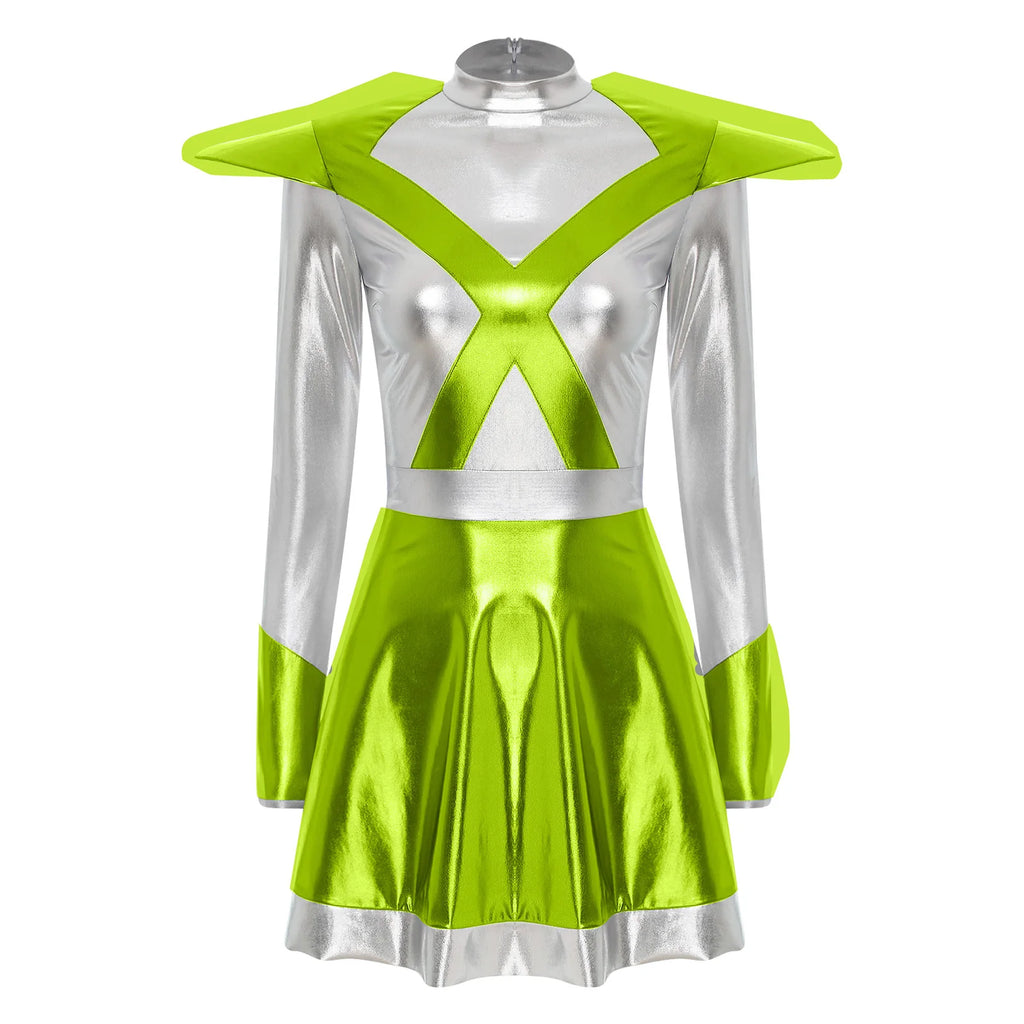 Women's Metallic Shiny Alien Astronaut Costume - Robot Dress