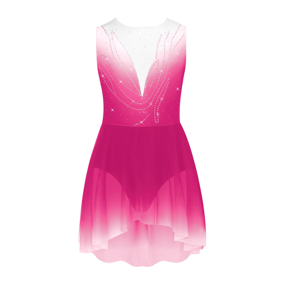 Girls Gradient Rhinestone Figure Skating Ballet Tutu Dress