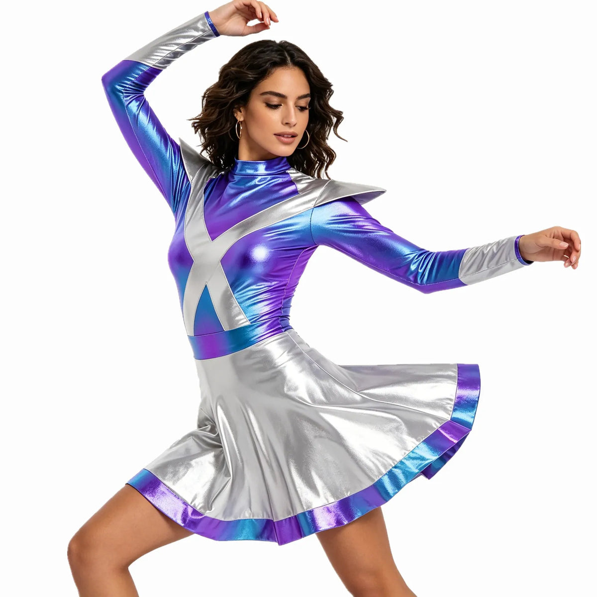 Women's Metallic Shiny Alien Astronaut Costume - Robot Dress