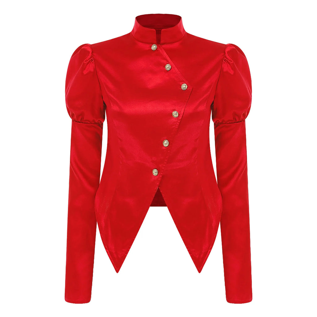 Women's Victorian Circus Ringmaster Satin Blazer - Puff Sleeve Top