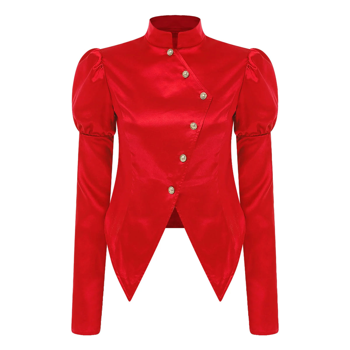 Women's Victorian Circus Ringmaster Satin Blazer - Puff Sleeve Top