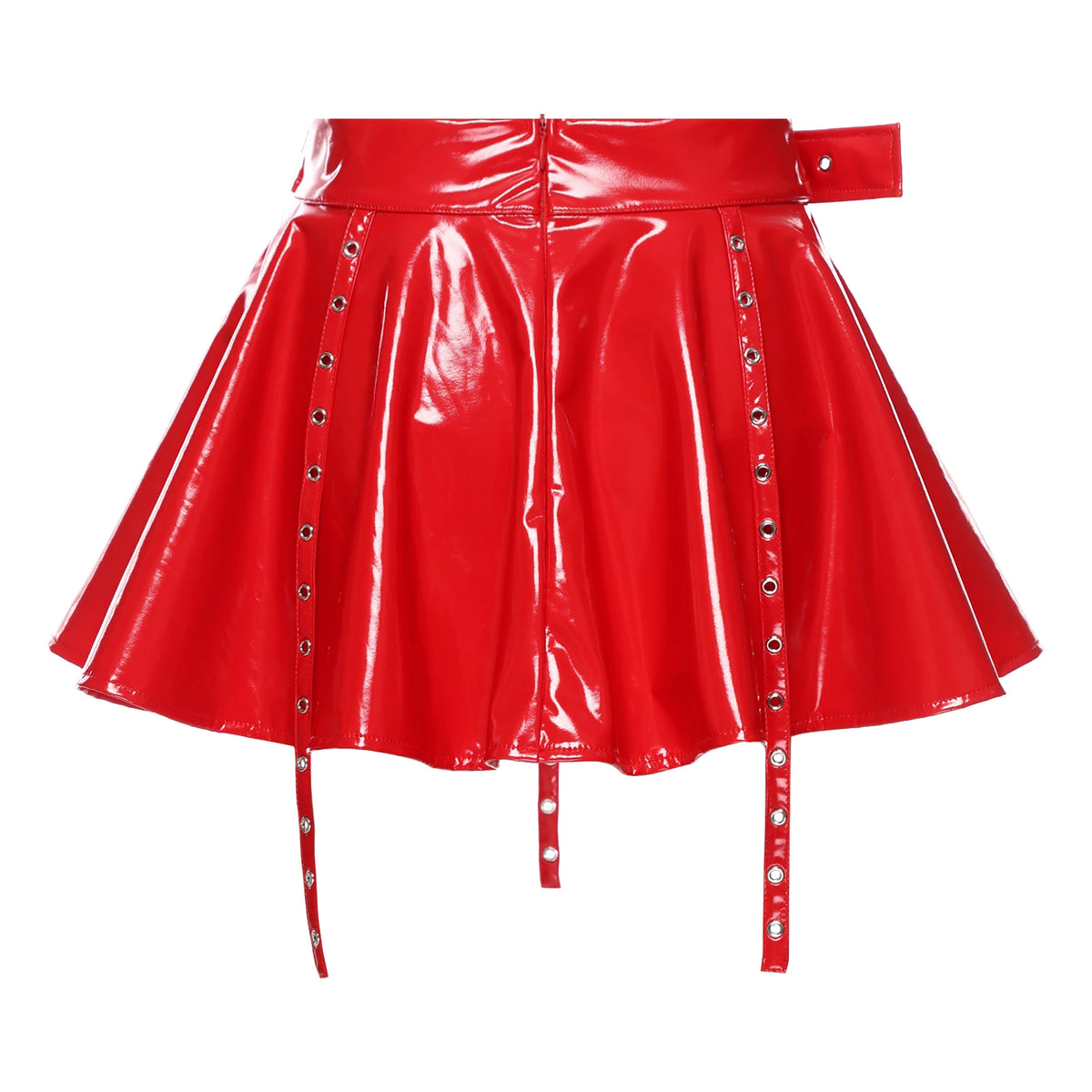 Glossy PU Leather Pleated Miniskirt - Eyelet Tassel Gothic Skirt