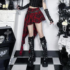 Dark Mall Goth Plaid Asymmetrical Belted Mini Skirt