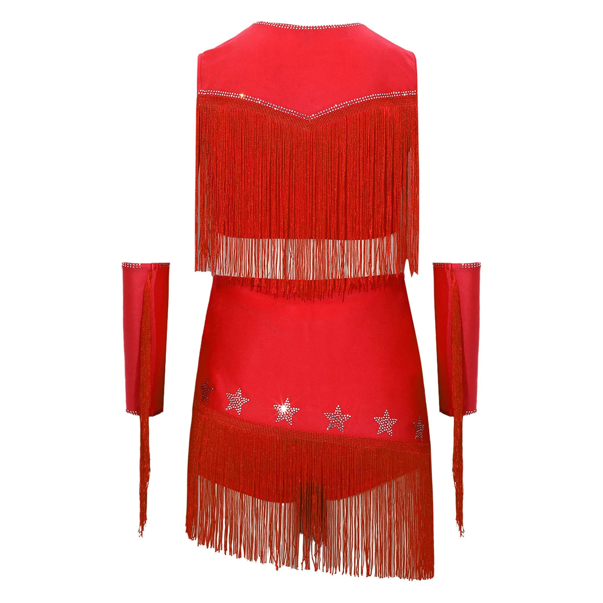 Girls Cowgirl Fringe Dance Costume - Sequined Tops & Skirt Set