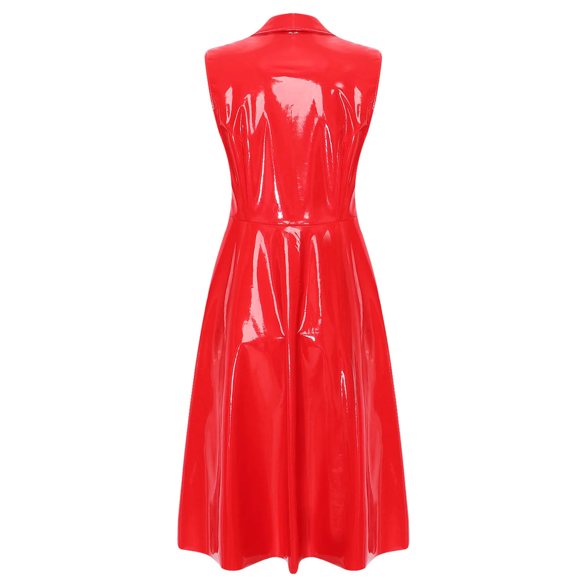 Glossy PU Leather Trench Coat with Belt - Open-Front Overcoat