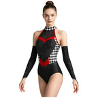 Women's Queen Clown Circus Halter Leotard with Detachable Sleeves