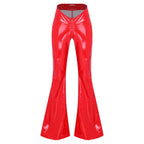 Women's Glossy PU Flare Bell-Bottom Pants - V-Waist Rave Clubwear