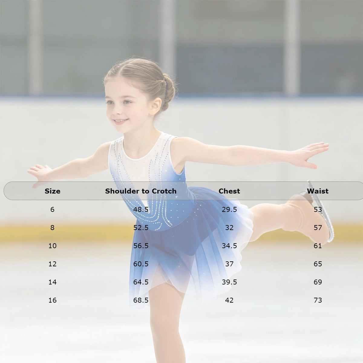 Girls Gradient Rhinestone Figure Skating Ballet Tutu Dress