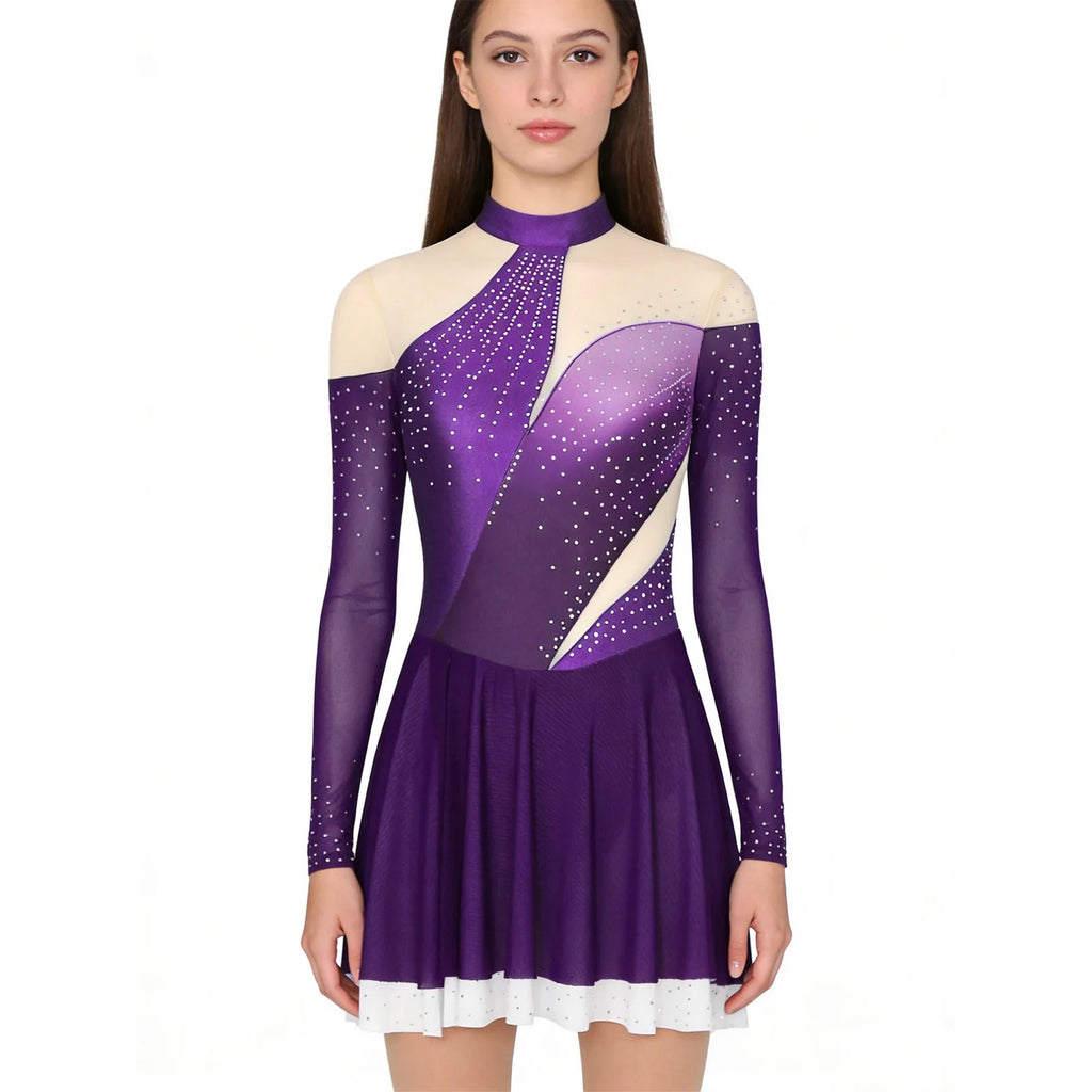 Women's Rhinestone Figure Skating Dress - Ruffled Lyrical Costume