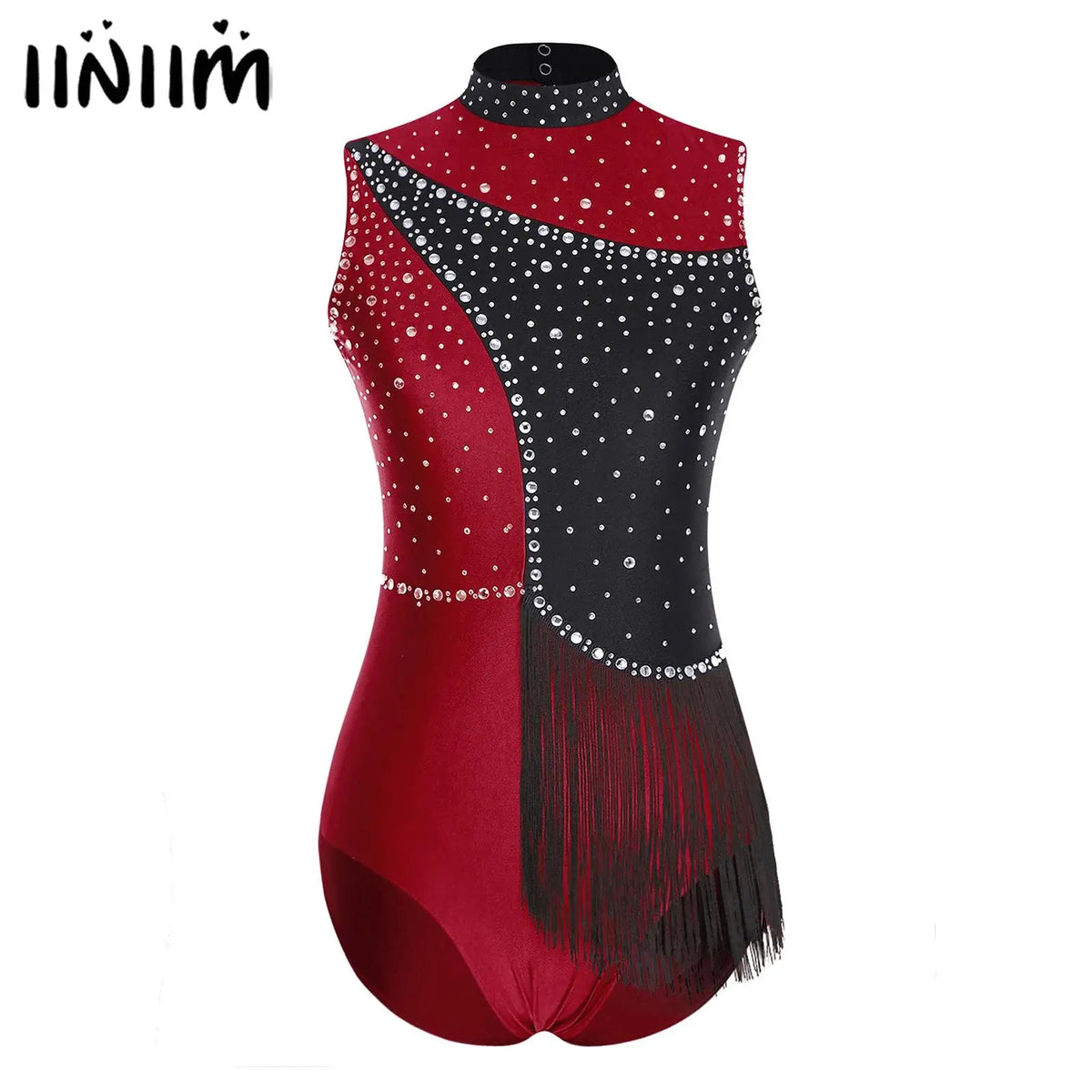 Girls' Rhinestone Skating Leotard Jumpsuit - Back Cutout Tassel
