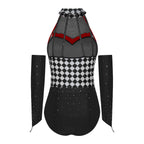Women's Queen Clown Circus Halter Leotard with Detachable Sleeves