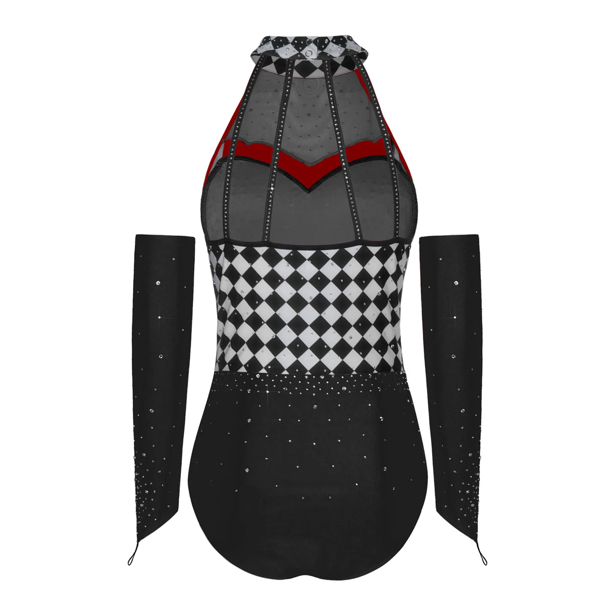 Women's Queen Clown Circus Halter Leotard with Detachable Sleeves