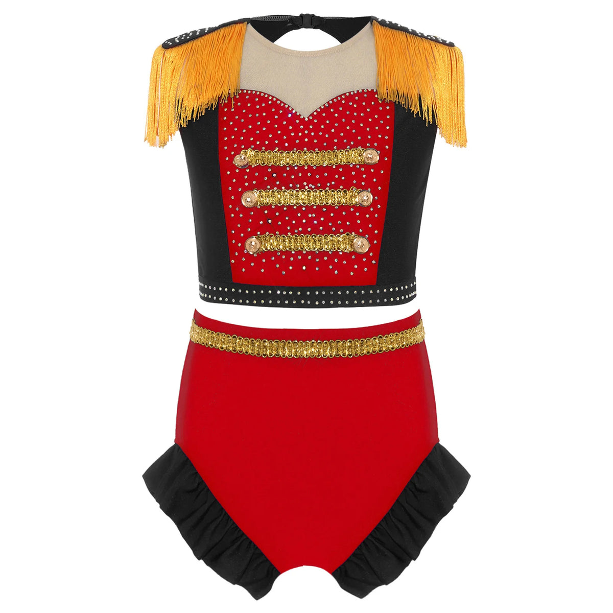 Girls Circus Ringmaster Costume Set - Crop Top & Ruffled Shorts