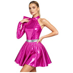 80s Metallic One-Shoulder Mini Skater Dress - Disco Cosplay Costume