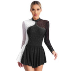 Women's Rhinestone Figure Skating Dress - Ruffled Lyrical Costume