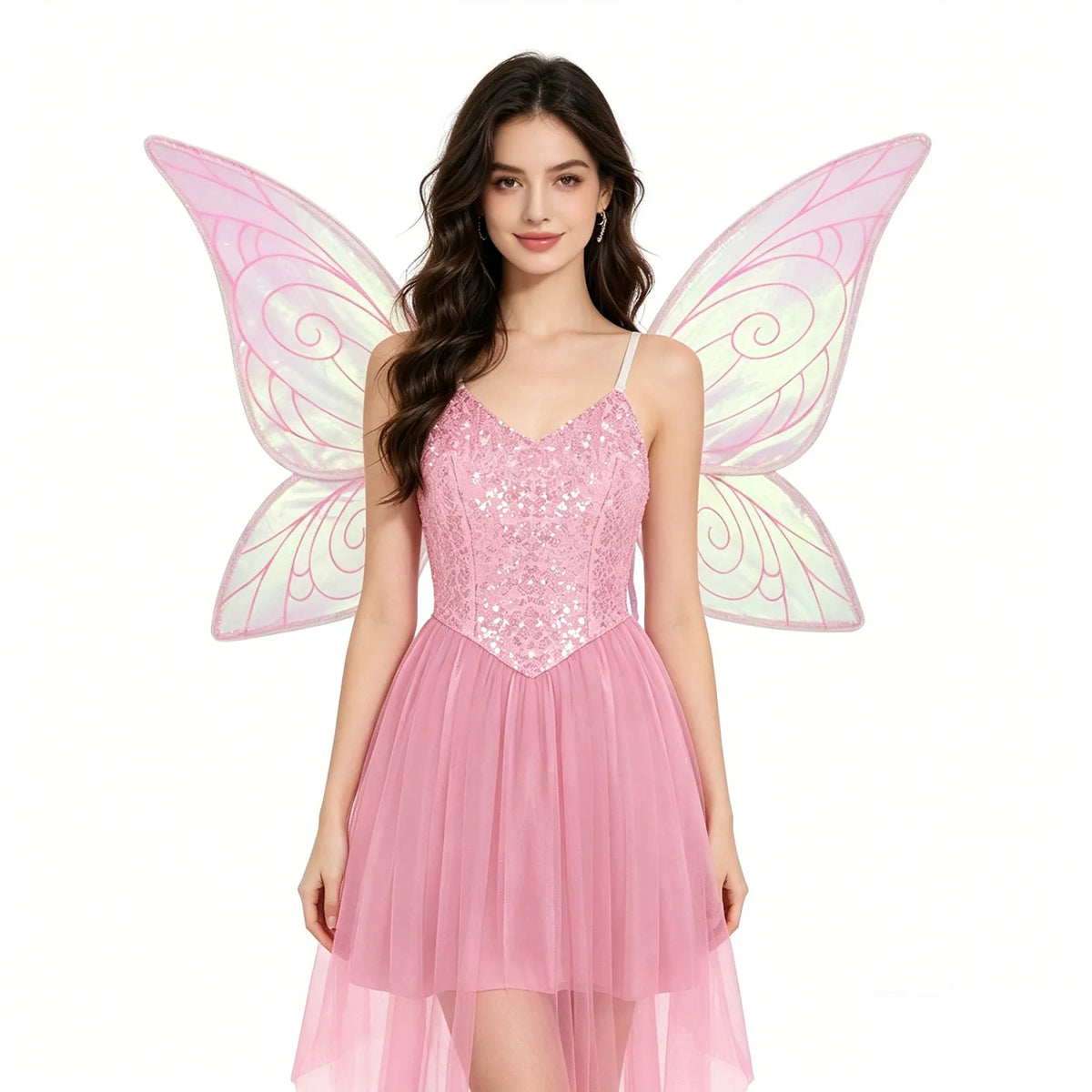 Fairy Elf Sequin Dress Set - High-Low Tulle Dress with Wings