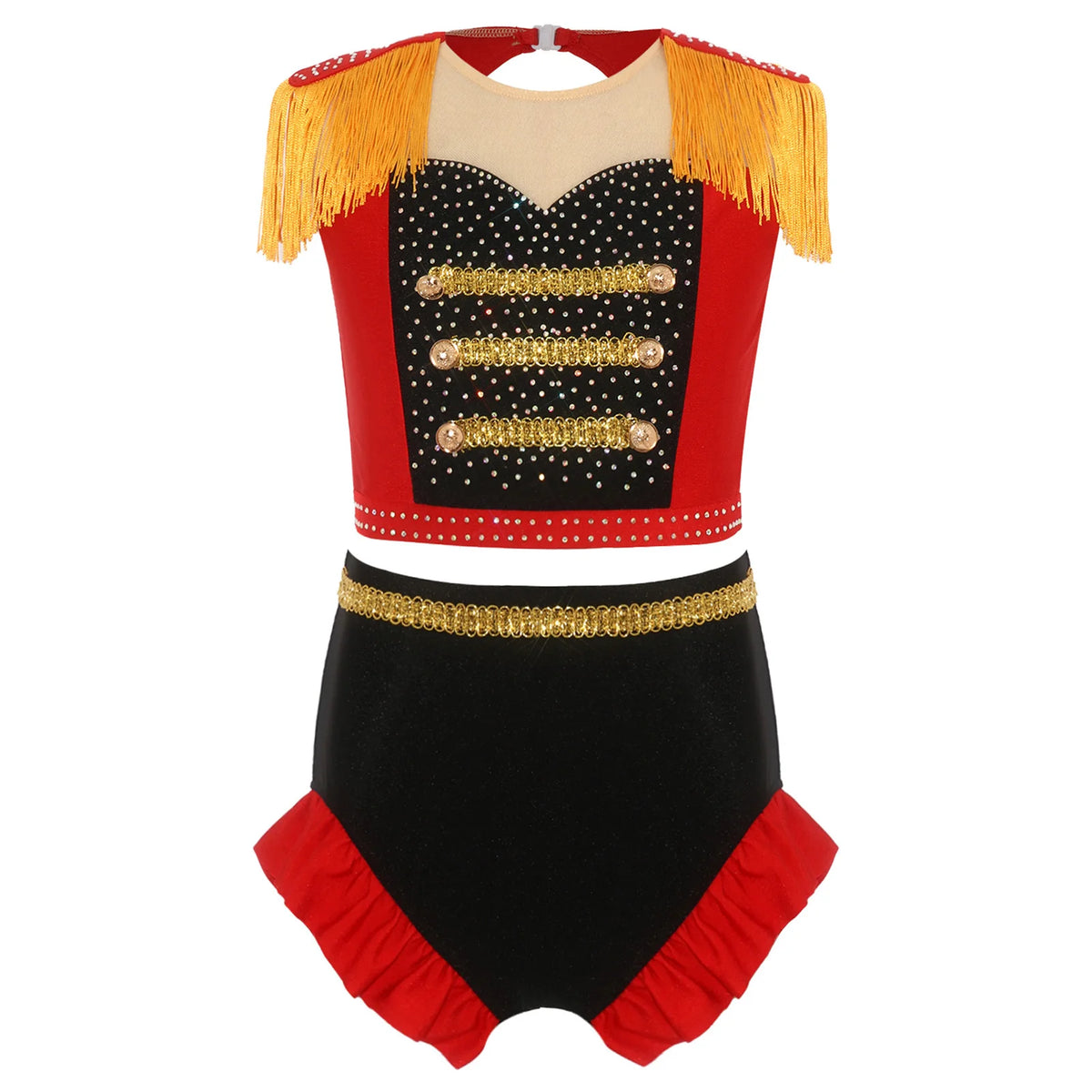 Girls Circus Ringmaster Costume Set - Crop Top & Ruffled Shorts