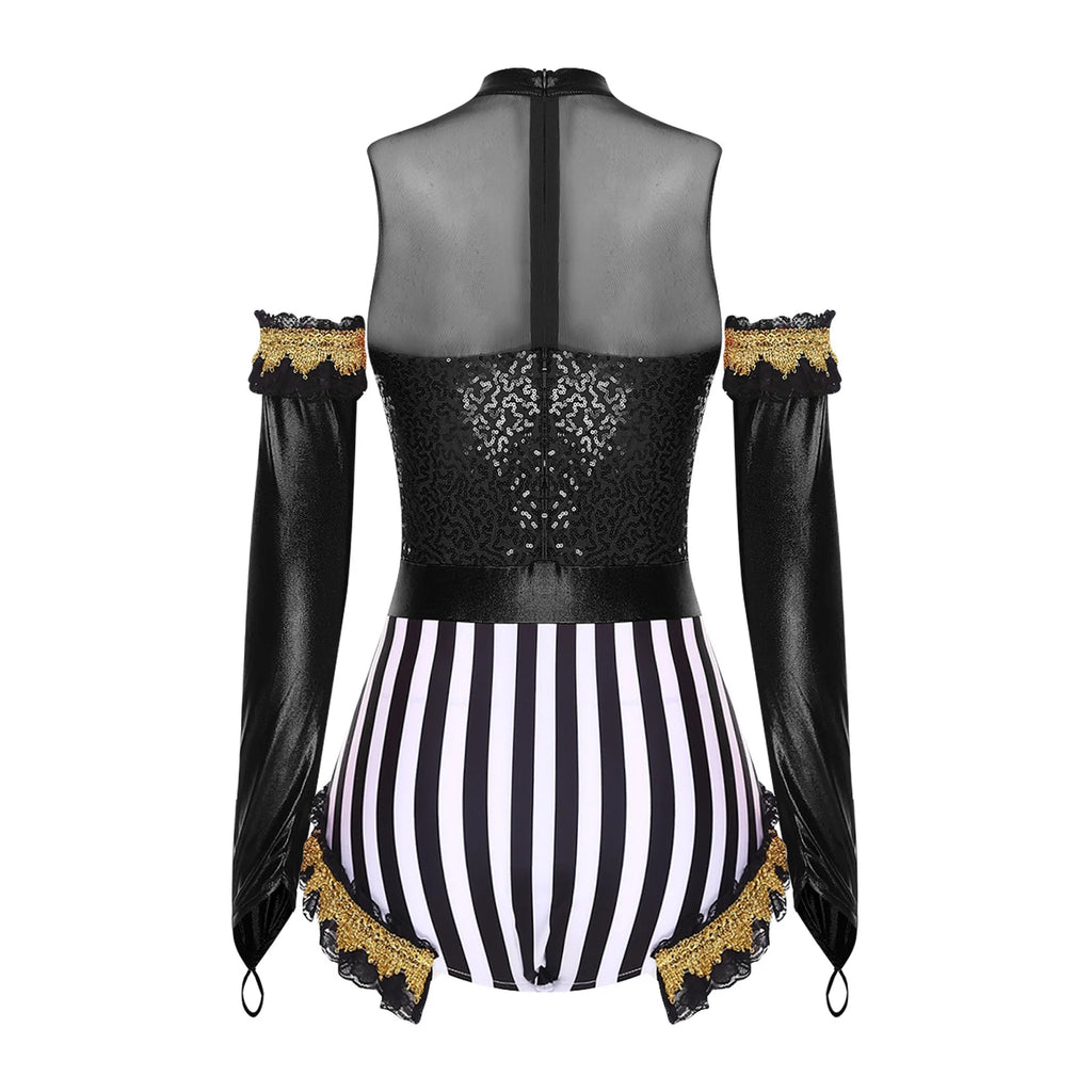 Circus Ringmaster Metallic Leotard - Lion Tamer Cosplay Set