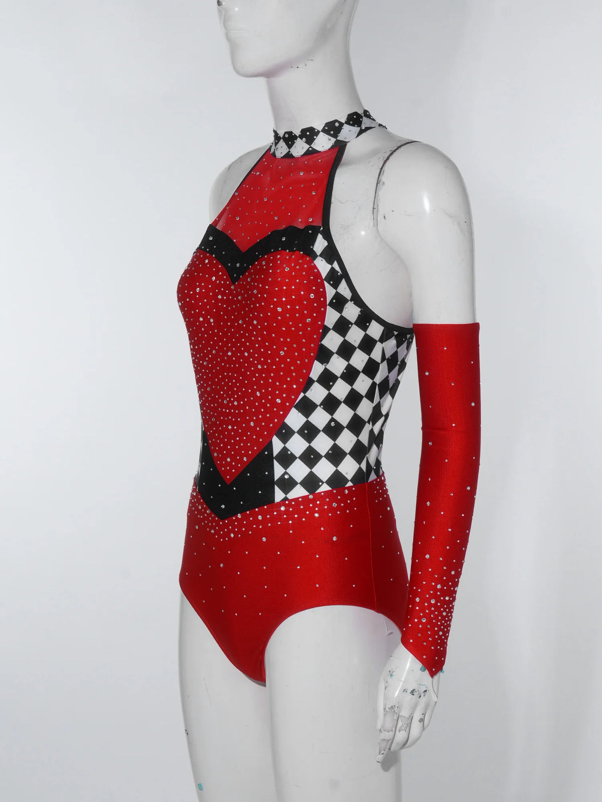 Women's Queen Clown Circus Halter Leotard with Detachable Sleeves