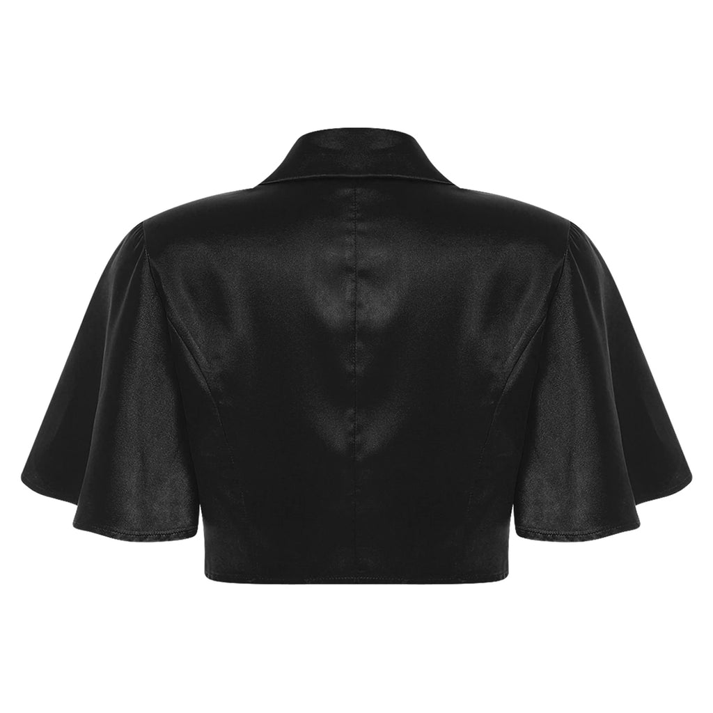 Women's Victorian Satin Cropped Blazer - Flounce Sleeve Rave Coat