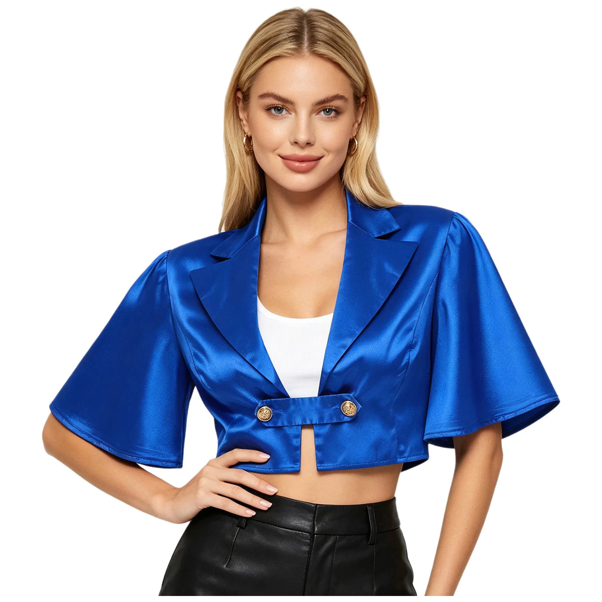 Women's Victorian Satin Cropped Blazer - Flounce Sleeve Rave Coat