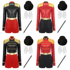 Circus Ringmaster Majorette Costume Set - Sequined Bodysuit with Hat & Wand