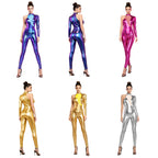 Women's Holographic Mesh Asymmetric Jumpsuit - One-Sleeve Catsuit