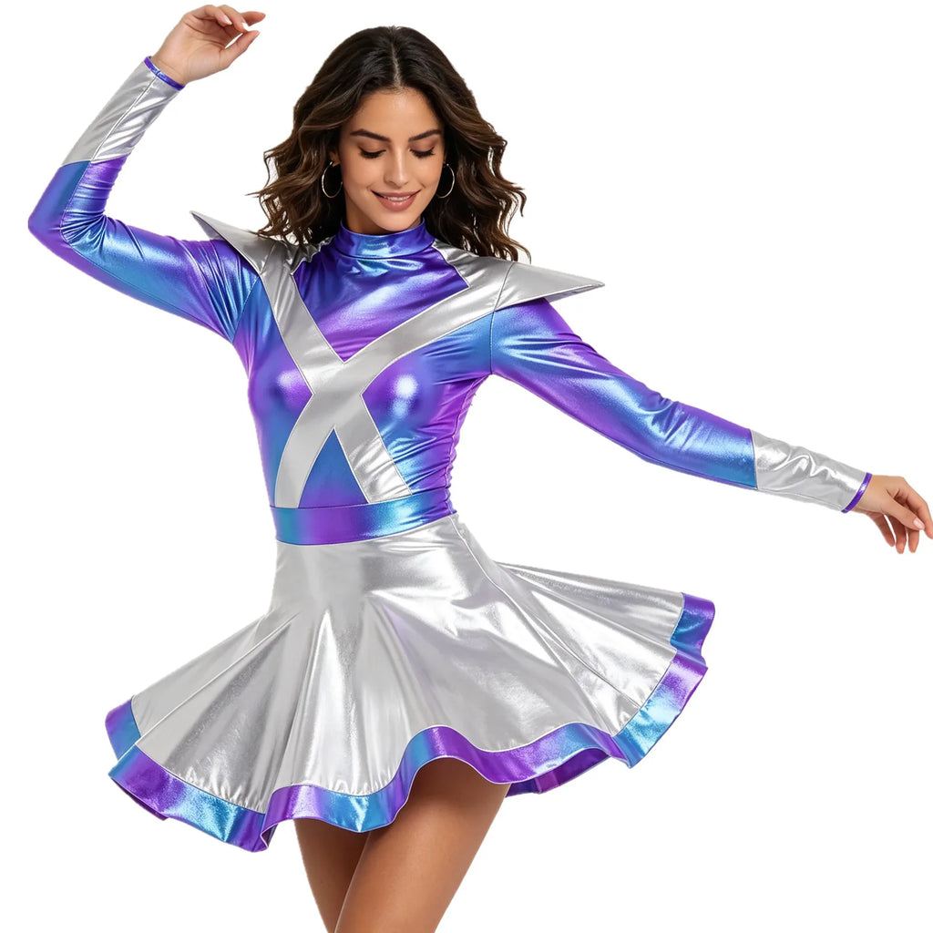 Women's Metallic Shiny Alien Astronaut Costume - Robot Dress