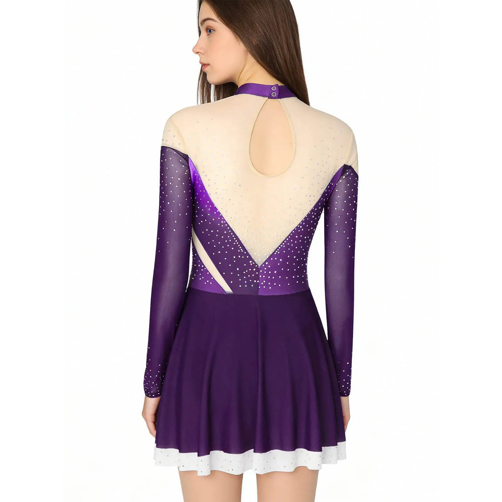 Women's Rhinestone Figure Skating Dress - Ruffled Lyrical Costume