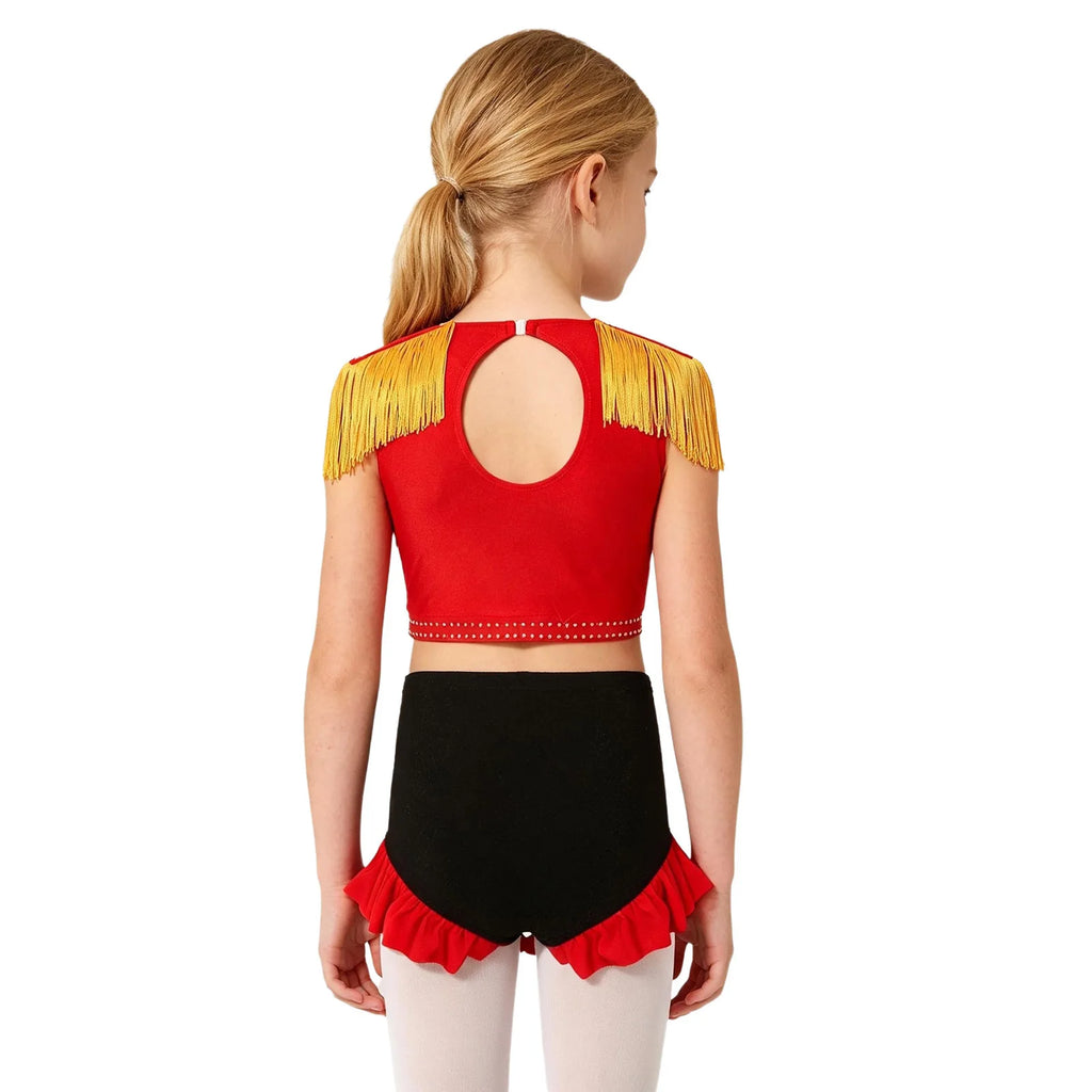 Girls Circus Ringmaster Costume Set - Crop Top & Ruffled Shorts