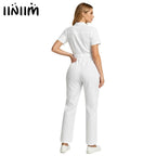 Women's Professional Scrub Jumpsuit - V-Neck Multi-Pocket Uniform