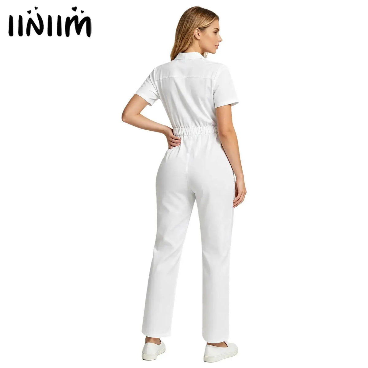 Women's Professional Scrub Jumpsuit - V-Neck Multi-Pocket Uniform