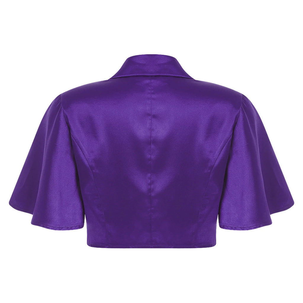 Women's Victorian Satin Cropped Blazer - Flounce Sleeve Rave Coat