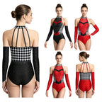 Women's Queen Clown Circus Halter Leotard with Detachable Sleeves