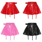 Glossy PU Leather Pleated Miniskirt - Eyelet Tassel Gothic Skirt