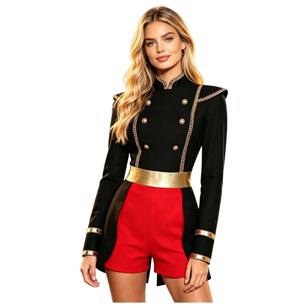 Women's Ringmaster Swallowtail Jumpsuit - Gold Trim Bodysuit