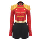 Circus Ringmaster Majorette Costume Set - Sequined Bodysuit with Hat & Wand