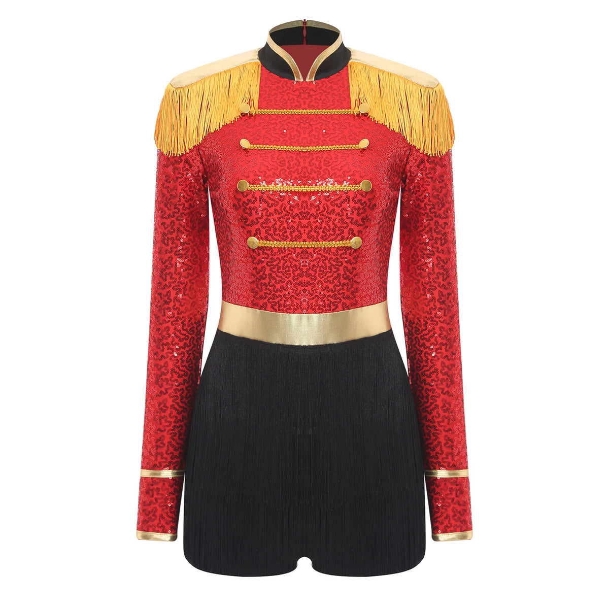 Circus Ringmaster Majorette Costume Set - Sequined Bodysuit with Hat & Wand