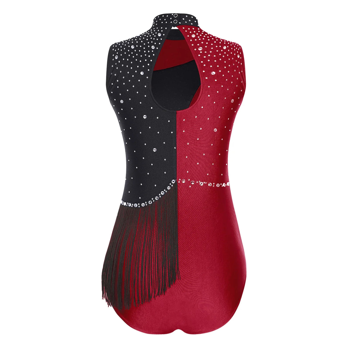 Girls' Rhinestone Skating Leotard Jumpsuit - Back Cutout Tassel