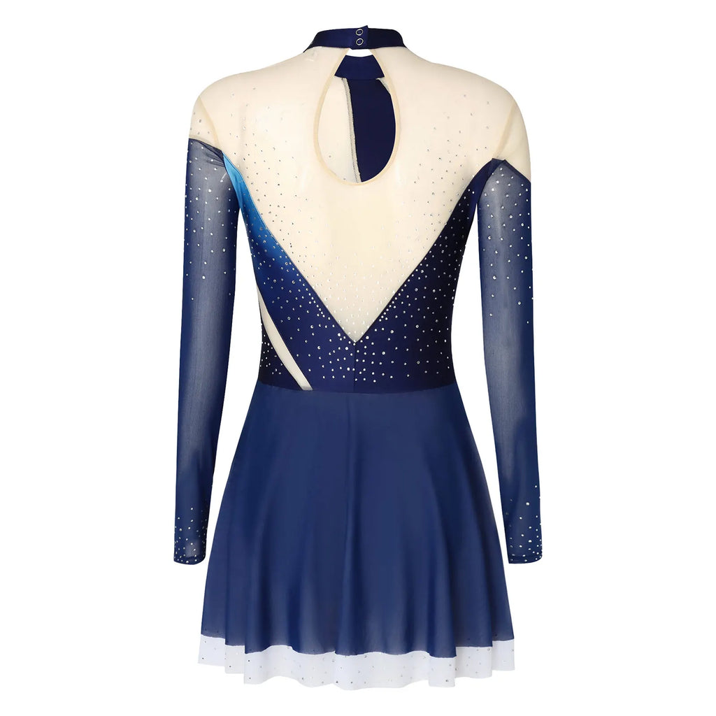 Women's Rhinestone Figure Skating Dress - Ruffled Lyrical Costume