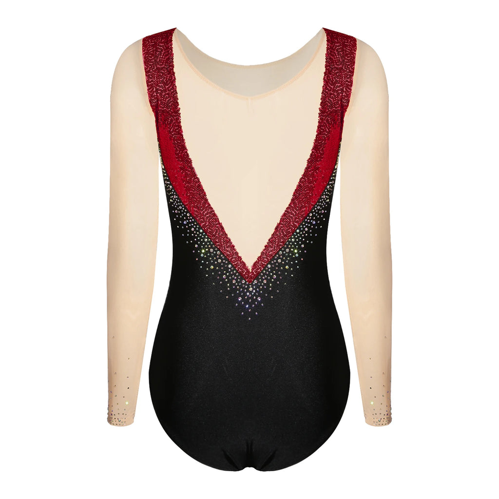 Girls' Rhinestone Skating Leotard Jumpsuit - Back Cutout Tassel
