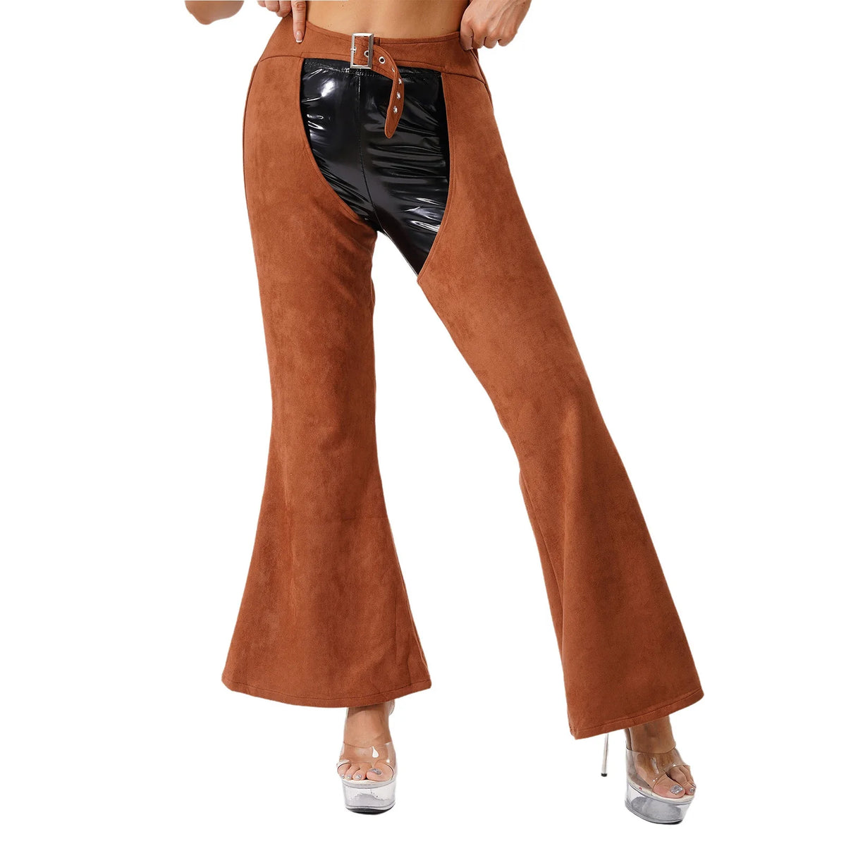 Faux Suede Western Cowgirl Chaps - Hollow-Out Biker Riding Pants